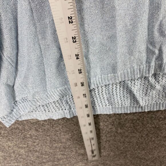 Chico's Top Women 2 Blue Crochet Travelers Open Front 3/4 Sleeve Pockets Rayon - Picture 8 of 9